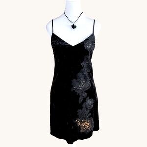 Bailey 44 Velvet Party Dress Black with Lace Cutouts (S)